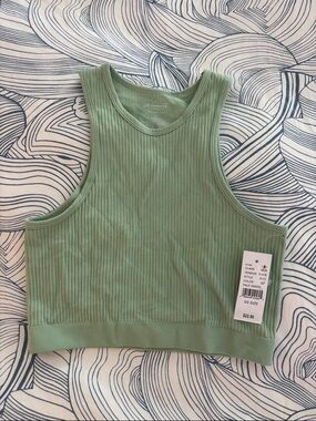 LA Hearts Ribbed Cropped Tank Top - Pale Green Size XS